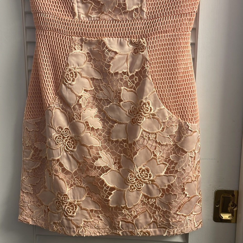 NWT Lovers + Friends Early Piece-Pink/Peach Stunning Embroidered Overlay Dress - Picture 6 of 9